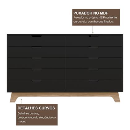 Imagem de Cômoda para Quarto Infantil 10 Gavetas 100% MDF Alice Preto/Freijó