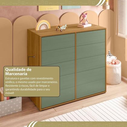 Imagem de Cômoda para Quarto Infantil 10 Gavetas Melinda Freijó / Verde