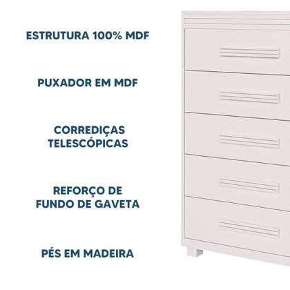 Imagem de Cômoda Para Quarto Infantil 5 Gavetas Grande Branco