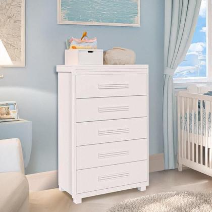 Imagem de Cômoda Para Quarto Infantil 5 Gavetas Grande Branco