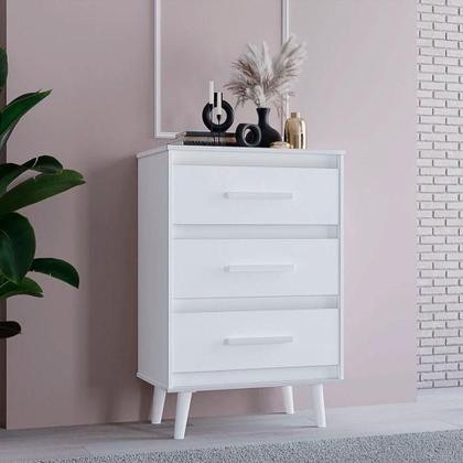 Imagem de Cômoda Para Quarto Pé Palito 3 Gavetas Lima Branco