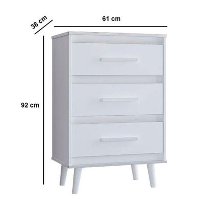 Imagem de Cômoda Para Quarto Pé Palito 3 Gavetas Lima Branco
