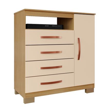Imagem de Cômoda para Quarto Sapateira 1 Porta 4 Gavetas Nicho Itapema Bege/Carvalho Americano/Off White