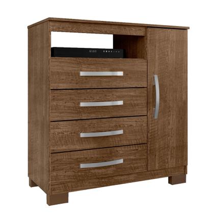 Imagem de Cômoda para Quarto Sapateira 1 Porta 4 Gavetas Nicho Itapema Marrom/Malbec