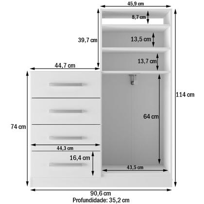 Imagem de Cômoda Paris 2 Portas 4 Gavetas Branco - Panorama Móveis