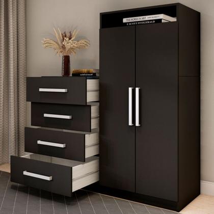 Imagem de Cômoda Paris 2 Portas 4 Gavetas Preto Fosco - Panorama Móveis