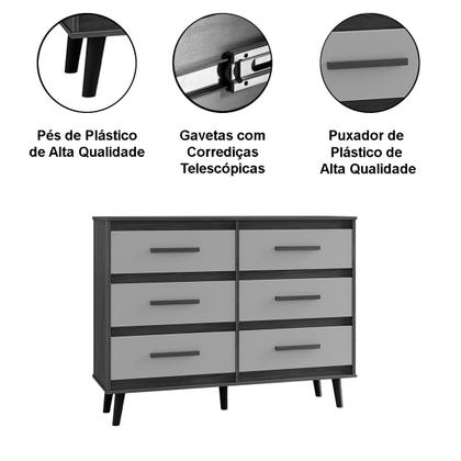 Imagem de Cômoda Pé Palito para Quarto 6 Gavetas Lima Branco