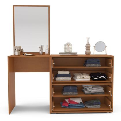 Imagem de Cômoda Penteadeira 4 Gavetas com Espelho Porto Bege/Creme/Freijó