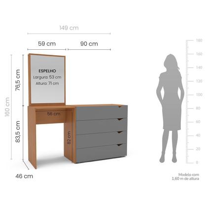 Imagem de Cômoda Penteadeira 4 Gavetas com Espelho Porto