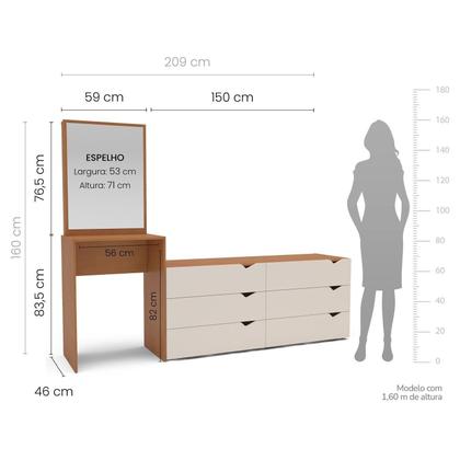 Imagem de Cômoda Penteadeira 6 Gavetas com Espelho Porto