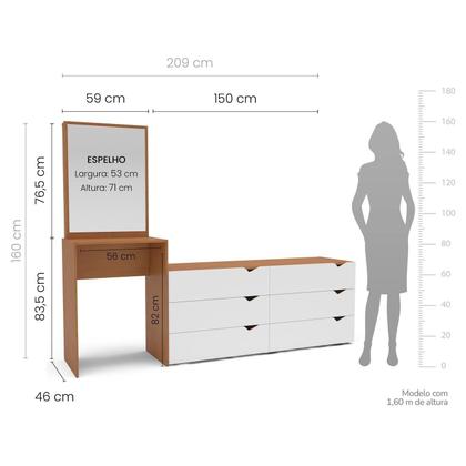 Imagem de Cômoda Penteadeira 6 Gavetas com Espelho Porto