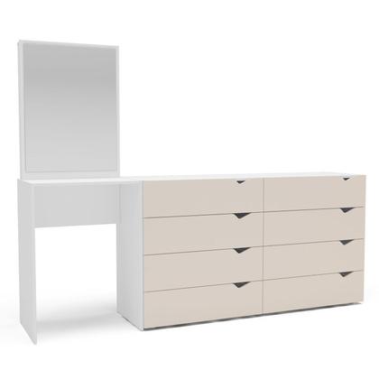 Imagem de Cômoda Penteadeira 8 Gavetas com Espelho Porto Bege/Creme/Branco