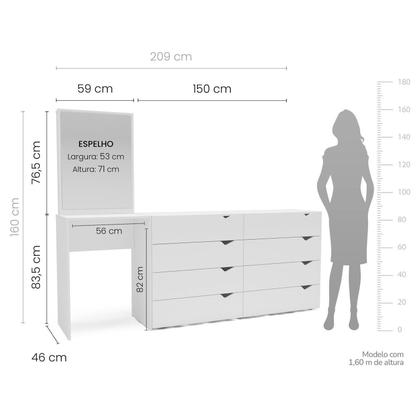 Imagem de Cômoda Penteadeira 8 Gavetas com Espelho Porto