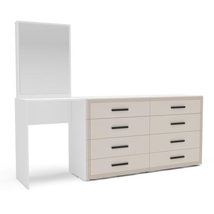 Imagem de Cômoda Penteadeira 8 Gavetas Valência Bege/Creme/Branco