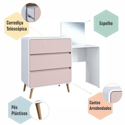 Imagem de Cômoda Penteadeira Multifuncional com Espelho e 3 Gavetas Grande para Quarto Estilo Retrô