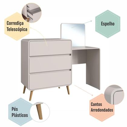 Imagem de Cômoda Penteadeira Multifuncional com Espelho e 3 Gavetas Grande para Quarto Estilo Retrô