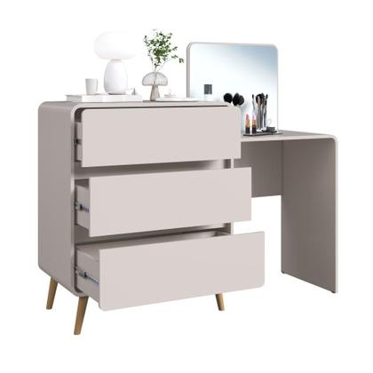 Imagem de Cômoda Penteadeira Multifuncional com Espelho e 3 Gavetas Grande para Quarto Estilo Retrô