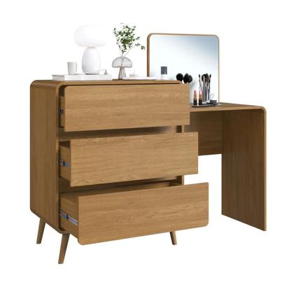 Imagem de Cômoda Penteadeira Multifuncional com Espelho e 3 Gavetas Grande para Quarto Estilo Retrô