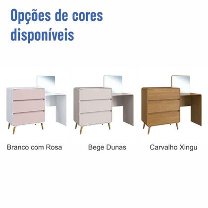 Imagem de Cômoda Penteadeira Multifuncional com Espelho e 3 Gavetas Grande para Quarto Estilo Retrô