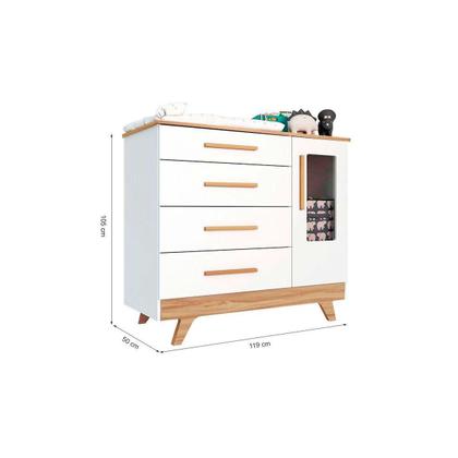Imagem de Cômoda Peroba Retrô Porta PETG Crista 4 Gav Branco/Carvalho