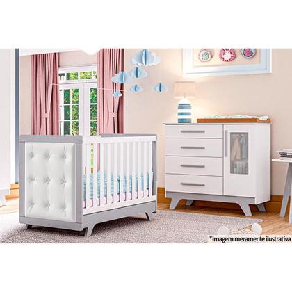 Imagem de Cômoda Peroba Retrô Porta PETG Crista 4 Gav Branco/Carvalho