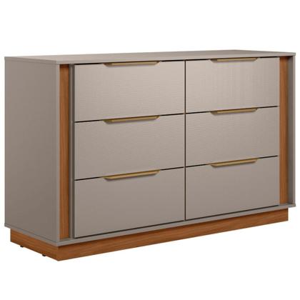 Imagem de Cômoda Quarto 130cm Casal com 6 Gavetas Dino Nogueira/Nude D02 - Mpozenato