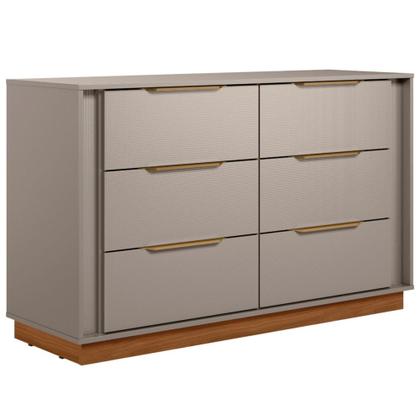 Imagem de Cômoda Quarto 130cm Casal com 6 Gavetas Dino Nogueira/Nude D02 - Mpozenato