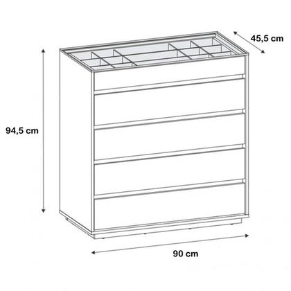 Imagem de Cômoda Quarto Belize 5 Gavetas e Tampo de Vidro