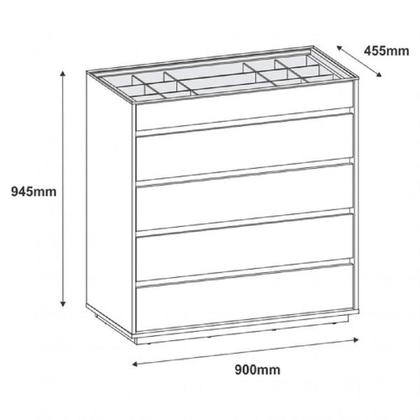 Imagem de Cômoda Quarto Belize 5 Gavetas e Tampo de Vidro