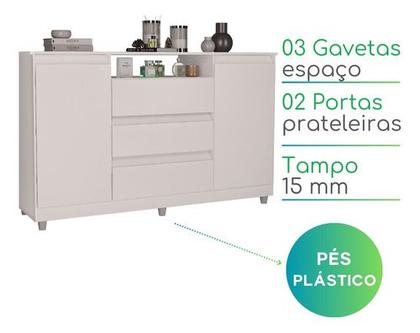 Imagem de Cômoda Quarto Grande 3 Gavetas 2 Portas Branco Venus