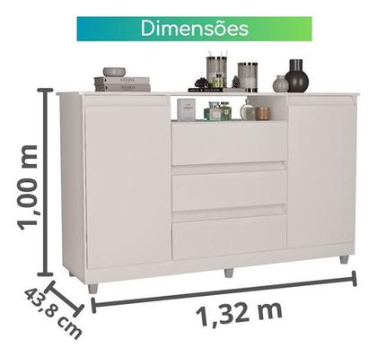 Imagem de Cômoda Quarto Grande 3 Gavetas 2 Portas Branco Venus