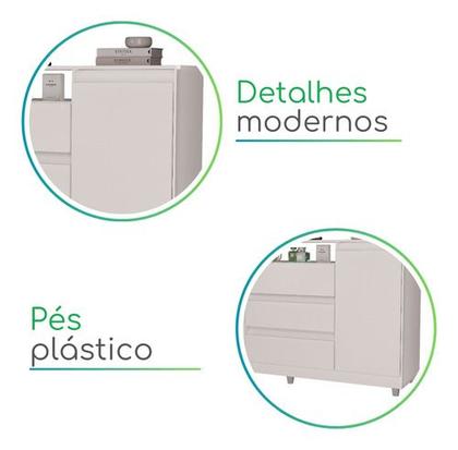 Imagem de Cômoda Quarto Grande 3 Gavetas 2 Portas Branco Venus