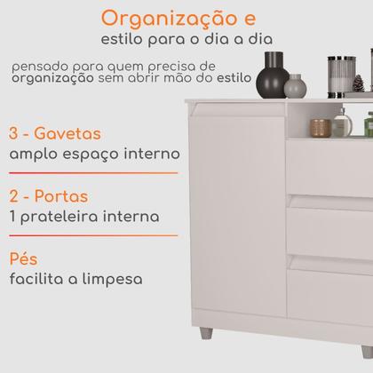 Imagem de Cômoda Quarto Grande 3 Gavetas 2 Portas Branco Venus
