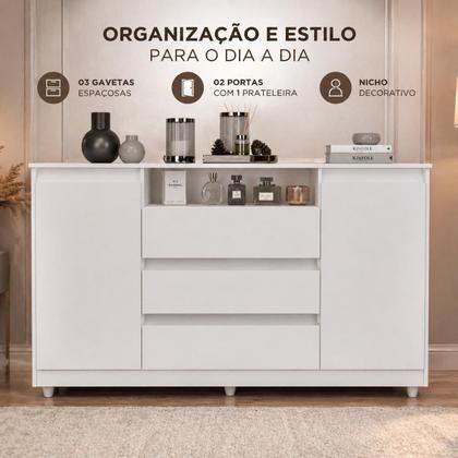 Imagem de Cômoda Quarto Grande 3 Gavetas 2 Portas Branco Venus