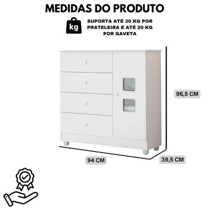Imagem de Cômoda Quarto Infantil Bebê 1 Porta 4 Gavetas Qualidade
