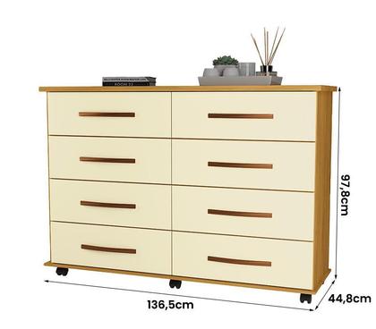 Imagem de Cômoda Quarto Jade com 08 Gavetas e Rodízios