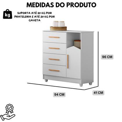 Imagem de Cômoda Quarto Mdf Infantil Bebê 4 Gavetas 1 Porta Resistente