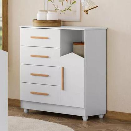 Imagem de Cômoda Quarto Mdf Infantil Bebê 4 Gavetas 1 Porta Resistente