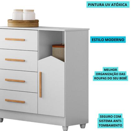Imagem de Cômoda Quarto Mdf Infantil Bebê 4 Gavetas 1 Porta Resistente