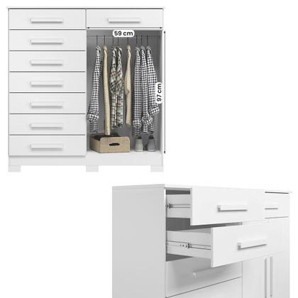 Imagem de Cômoda Quarto Verona com 8 Gavetas e 2 Portas com Cabideiro