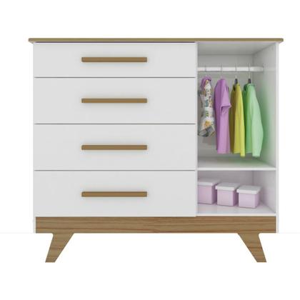 Imagem de Cômoda Retrô Lisa 4 Gavetas 1 Porta Móveis Peroba