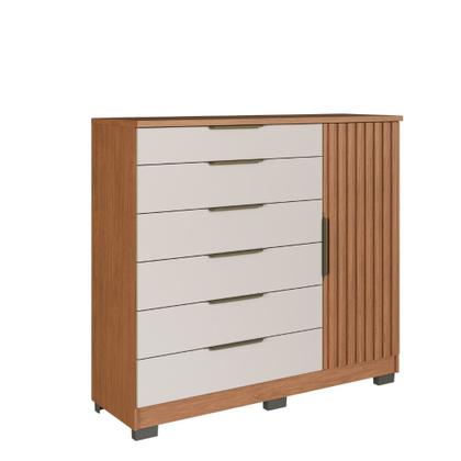 Imagem de Cômoda Ripada 6 Gavetas 1 Porta com Pés Vegas Faimec