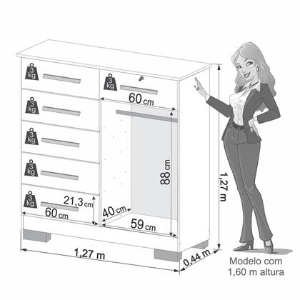 Imagem de Cômoda Robusta 2 Porta 6 Gavetas Montagem Interna Flex Milão - Imop