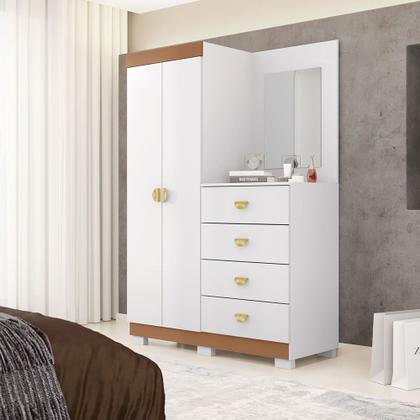 Imagem de Cômoda Roupeiro Allure 2 Portas 4 Gavetas e Espelho Frontal e Rodapé Flex Branco/Terracota G98 - Gran Belo
