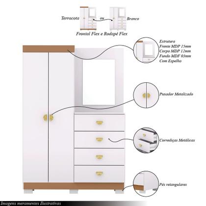 Imagem de Cômoda Roupeiro Allure 2 Portas 4 Gavetas e Espelho Frontal e Rodapé Flex Branco/Terracota G98 - Gran Belo