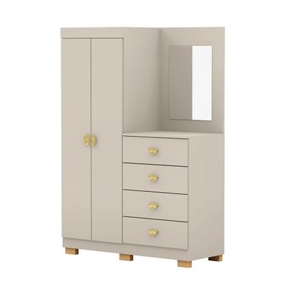 Imagem de Cômoda Roupeiro Allure 4 Gavetas 1 Espelho 2 Portas com Prateleiras MDF Fendi G98 Gran Belo