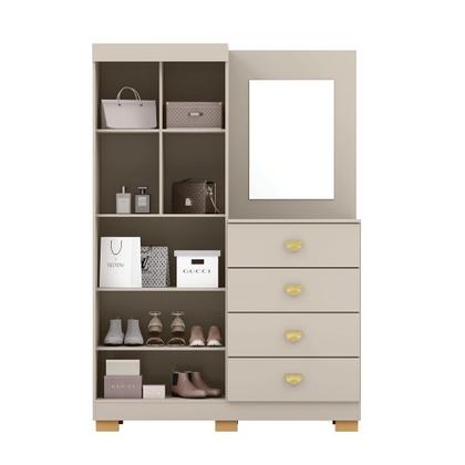Imagem de Cômoda Roupeiro Allure 4 Gavetas 1 Espelho 2 Portas com Prateleiras MDF Fendi G98 Gran Belo