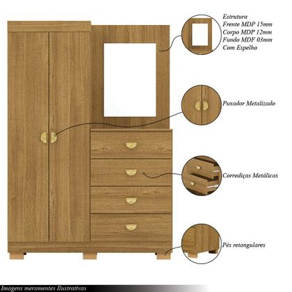 Imagem de Cômoda Roupeiro Allure 4 Gavetas 1 Espelho 2 Portas com Prateleiras Nature G98 - Gran Belo