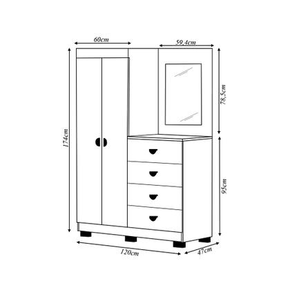 Imagem de Cômoda Roupeiro Allure 4 Gavetas 1 Espelho 2 Portas com Prateleiras Nature G98 - Gran Belo