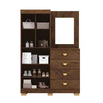 Imagem de Cômoda Roupeiro Allure 4 Gavetas 1 Espelho 2 Portas com Prateleiras Nogueira G98 - Gran Belo